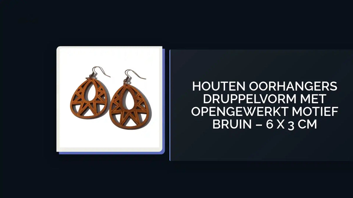 Houten Oorhangers Druppelvorm met Opengewerkt Motief Bruin &ndash; 6 x 3 cm by@Outfy