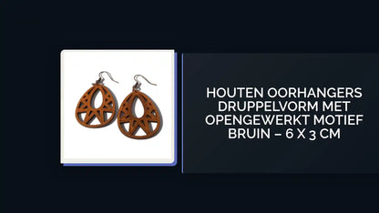 Houten Oorhangers Druppelvorm met Opengewerkt Motief Bruin &ndash; 6 x 3 cm by@Outfy