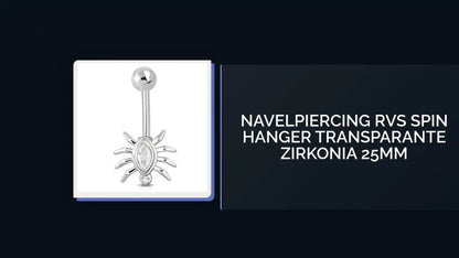 Navelpiercing RVS Spin Hanger Transparante Zirkonia 25mm by@Outfy