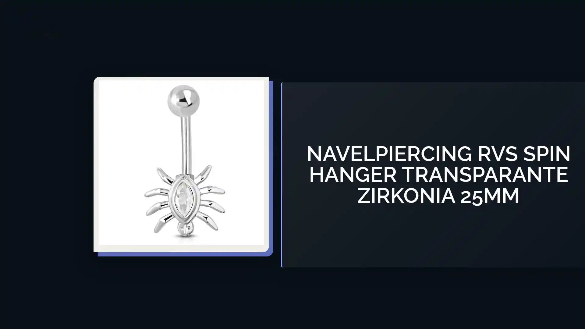 Navelpiercing RVS Spin Hanger Transparante Zirkonia 25mm by@Outfy