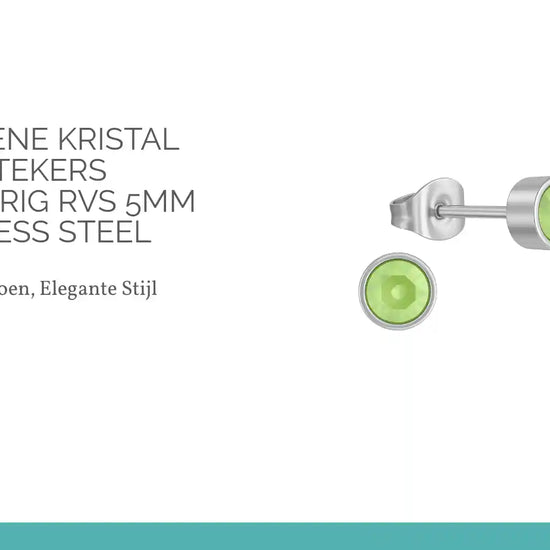 Lichtgroene Kristal Oorstekers Zilverkleurig RVS 5mm &ndash; Stainless Steel by@Outfy