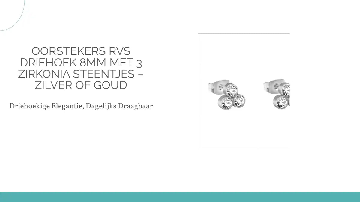 Oorstekers RVS Driehoek 8mm met 3 Zirkonia Steentjes &ndash; Zilver of Goud by@Outfy