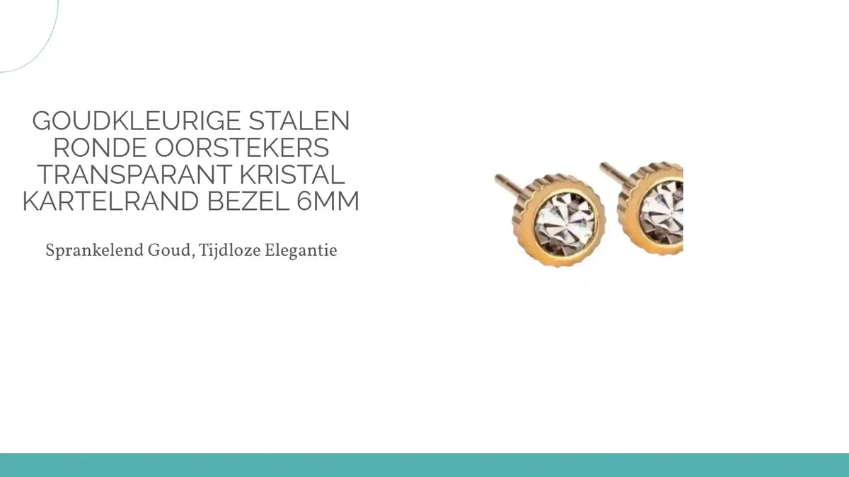 Goudkleurige Stalen Ronde Oorstekers Transparant Kristal Kartelrand Bezel 6mm by@Outfy