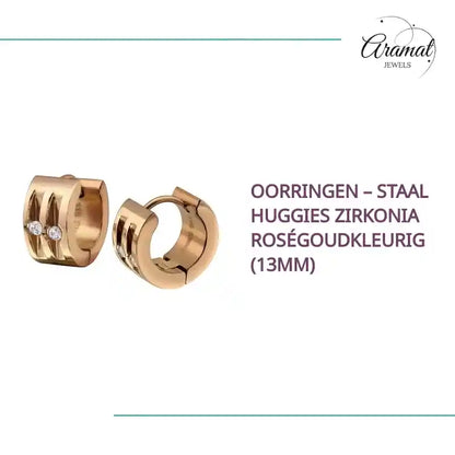 Oorringen &ndash; Staal Huggies Zirkonia Ros&eacute;goudkleurig (13mm) by@Outfy