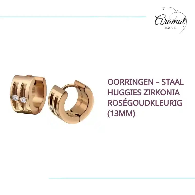 Oorringen &ndash; Staal Huggies Zirkonia Ros&eacute;goudkleurig (13mm) by@Outfy