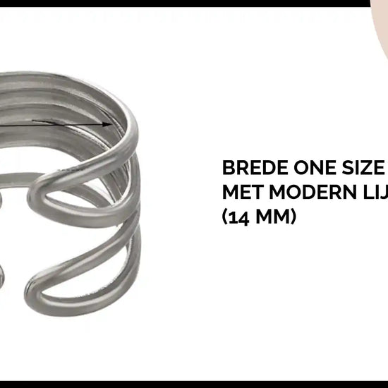 Brede One Size Ring RVS met Modern Lijnenspel (14 mm) by@Outfy