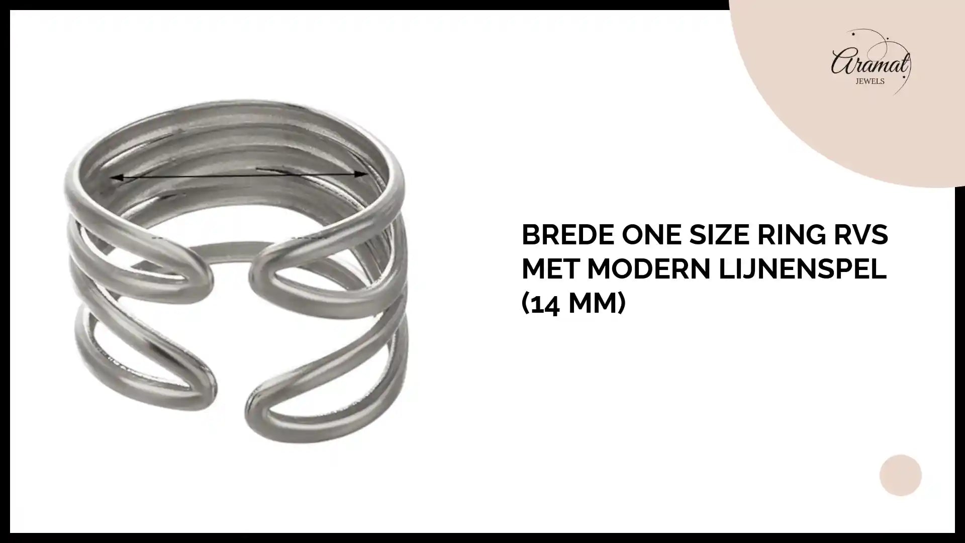 Brede One Size Ring RVS met Modern Lijnenspel (14 mm) by@Outfy