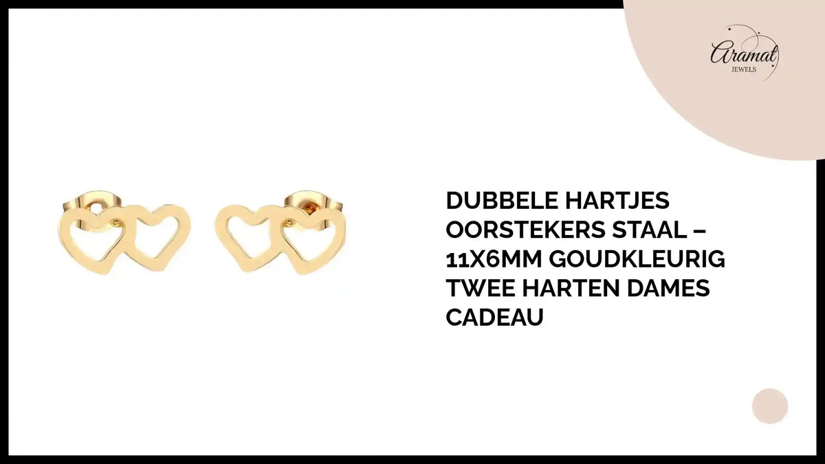 Dubbele Hartjes Oorstekers Staal &ndash; 11x6mm Goudkleurig Twee Harten Dames Cadeau by@Outfy