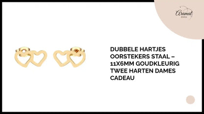 Dubbele Hartjes Oorstekers Staal &ndash; 11x6mm Goudkleurig Twee Harten Dames Cadeau by@Outfy