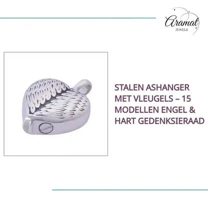 Stalen Ashanger met Vleugels &ndash; 15 Modellen Engel &amp; Hart Gedenksieraad by@Outfy