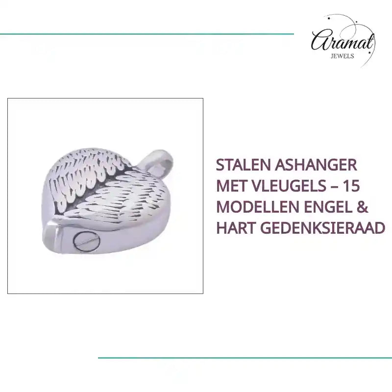 Stalen Ashanger met Vleugels &ndash; 15 Modellen Engel & Hart Gedenksieraad by@Outfy