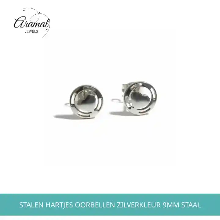 Stalen Hartjes Oorbellen Zilverkleur 9mm Staal by@Outfy