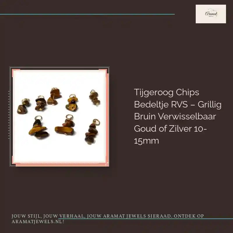 Tijgeroog Chips Bedeltje RVS &ndash; Grillig Bruin Verwisselbaar Goud of Zilver 10-15mm by@Outfy