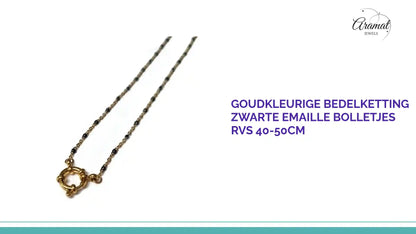 Goudkleurige Bedelketting Zwarte Emaille Bolletjes RVS 40-50cm by@Outfy