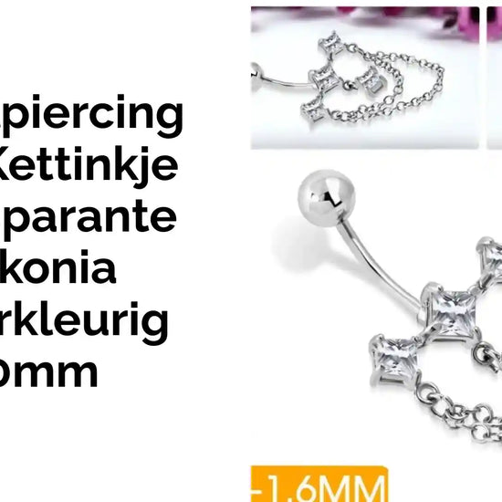 Navelpiercing RVS Kettinkje Transparante Zirkonia Zilverkleurig 40mm by@Outfy
