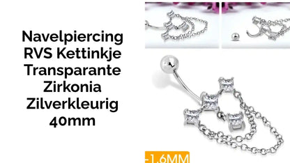 Navelpiercing RVS Kettinkje Transparante Zirkonia Zilverkleurig 40mm by@Outfy