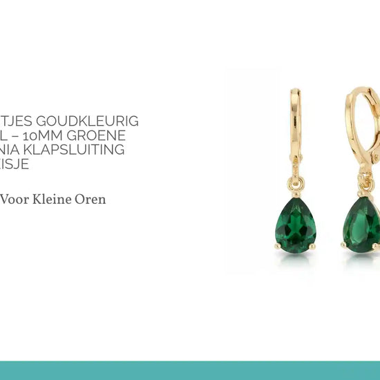 Kinder Oorringetjes Goudkleurig Roestvrij Staal &ndash; 10mm Groene Druppel Zirkonia Klapsluiting Meisje by@Outfy