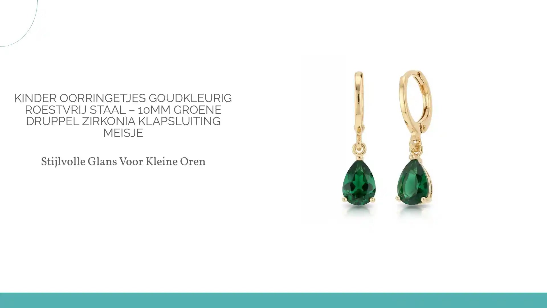 Kinder Oorringetjes Goudkleurig Roestvrij Staal &ndash; 10mm Groene Druppel Zirkonia Klapsluiting Meisje by@Outfy