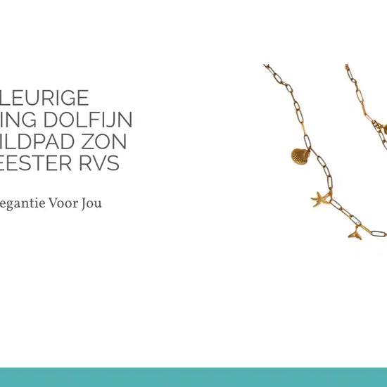 Goudkleurige Bedelketting Dolfijn Parel Schildpad Zon Schelp Zeester RVS by@Outfy