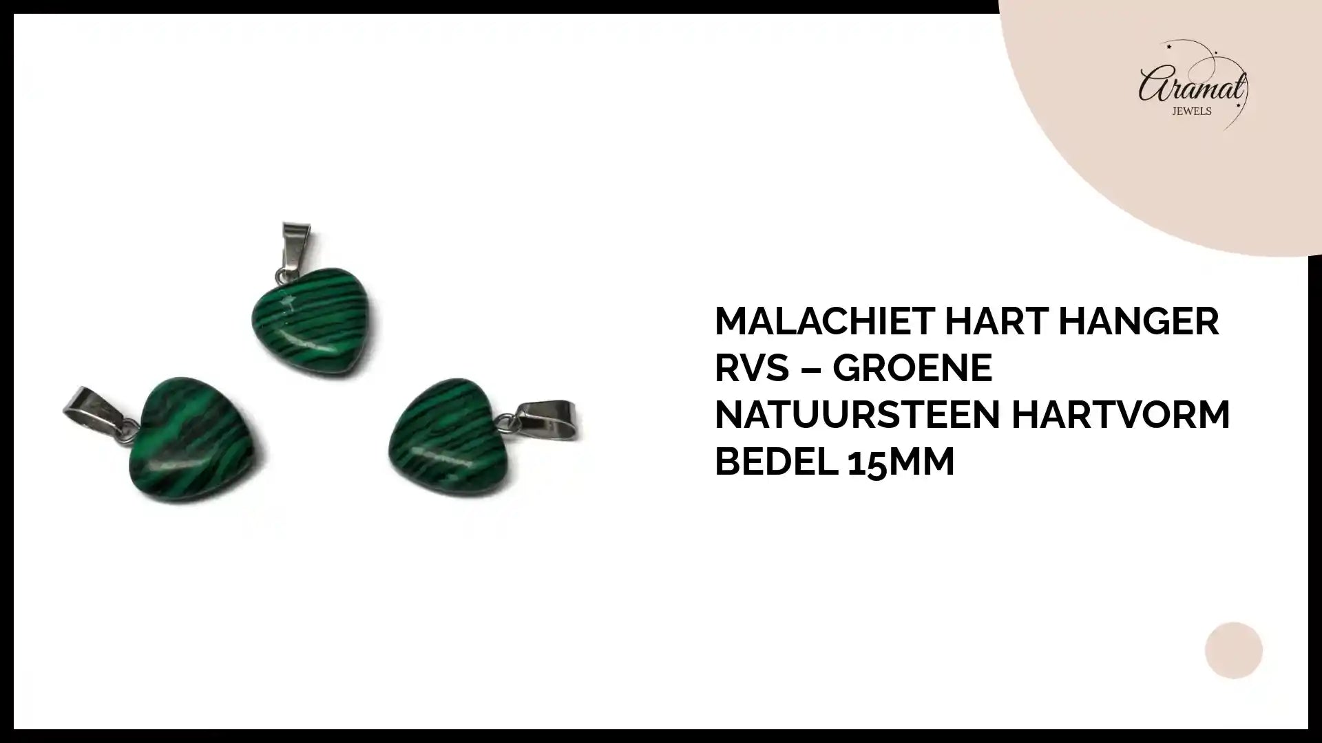 Malachiet Hart Hanger RVS &ndash; Groene Natuursteen Hartvorm Bedel 15mm by@Outfy