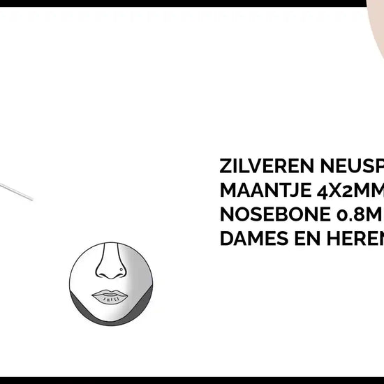 Zilveren Neuspiercing Maantje 4x2mm &ndash; Nosebone 0.8mm Dikte Dames en Heren by@Outfy