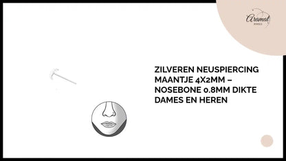 Zilveren Neuspiercing Maantje 4x2mm &ndash; Nosebone 0.8mm Dikte Dames en Heren by@Outfy