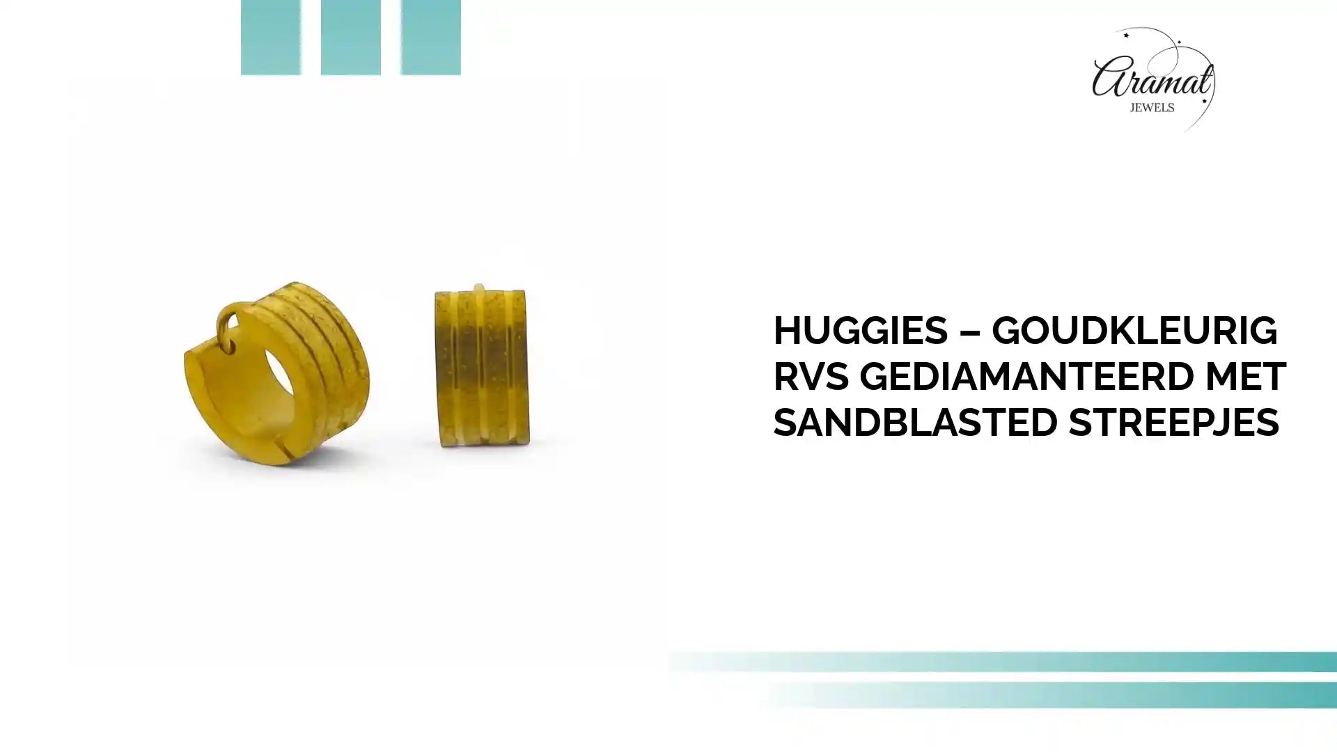 Huggies &ndash; Goudkleurig RVS Gediamanteerd met Sandblasted Streepjes by@Outfy
