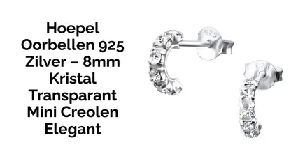Hoepel Oorbellen 925 Zilver &ndash; 8mm Kristal Transparant Mini Creolen Elegant by@Outfy