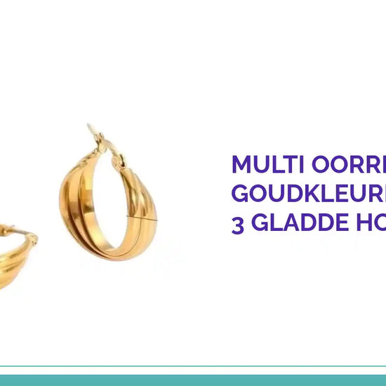 Multi Oorringen RVS Goudkleurig &ndash; 22mm &ndash; 3 Gladde Hoepels by@Outfy