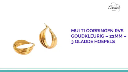 Multi Oorringen RVS Goudkleurig &ndash; 22mm &ndash; 3 Gladde Hoepels by@Outfy