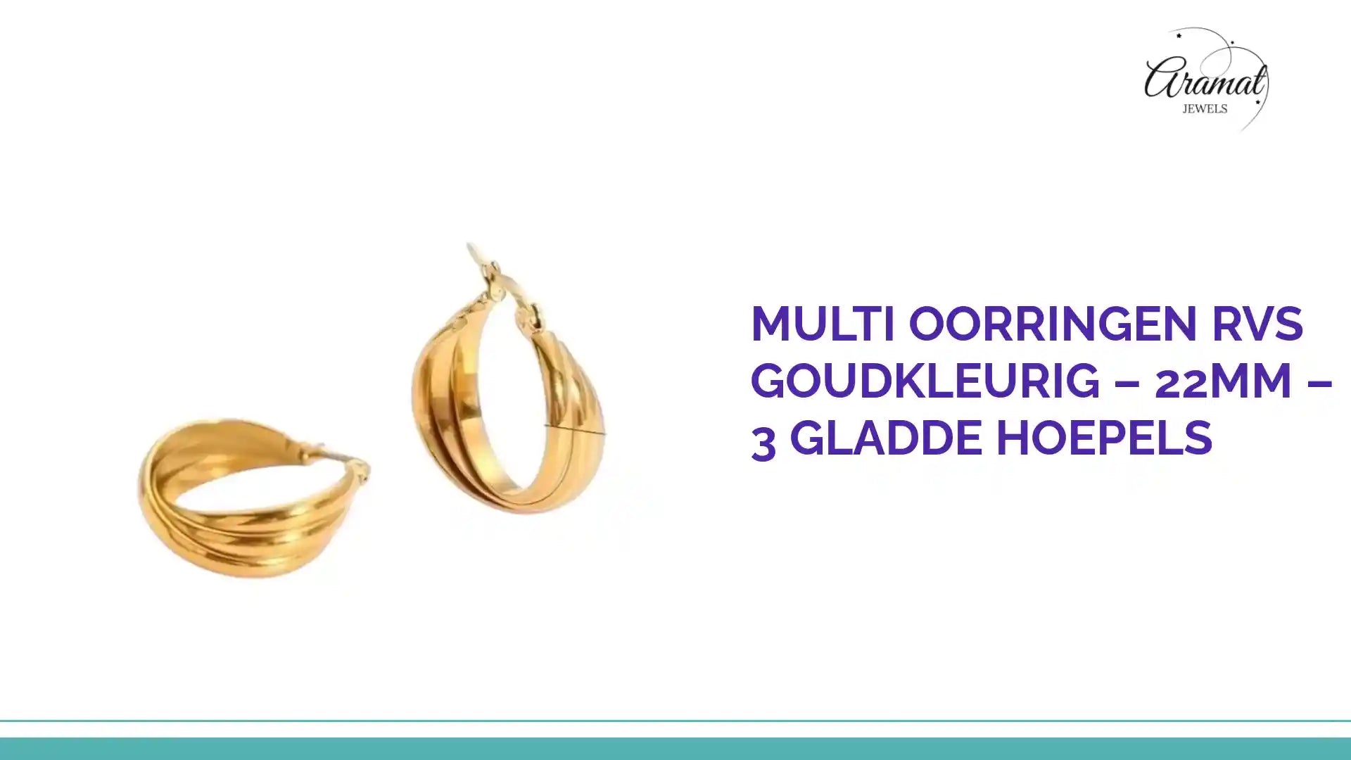 Multi Oorringen RVS Goudkleurig &ndash; 22mm &ndash; 3 Gladde Hoepels by@Outfy