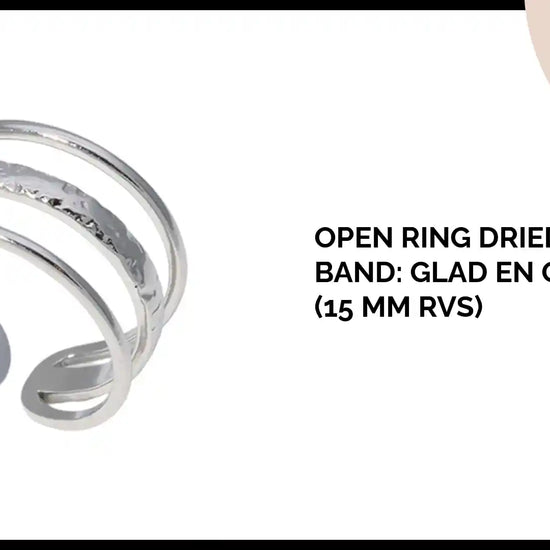 Open Ring Driedubbele Band: Glad en Gehamerd (15 mm RVS) by@Outfy