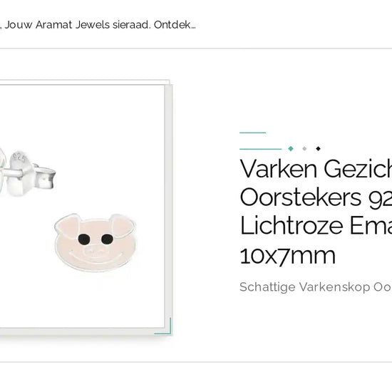 Varken Gezicht Oorstekers 925 Zilver Lichtroze Emaille 10x7mm by@Outfy