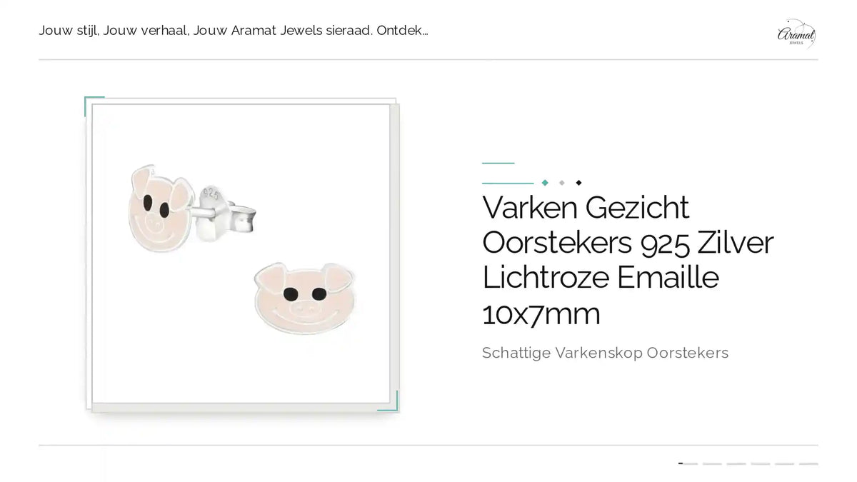 Varken Gezicht Oorstekers 925 Zilver Lichtroze Emaille 10x7mm by@Outfy