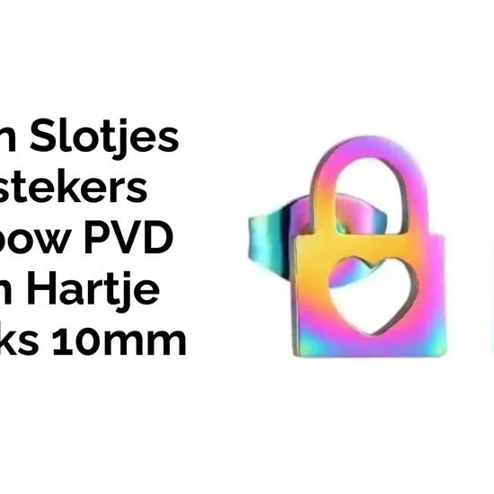Stalen Slotjes Oorstekers Rainbow PVD Open Hartje Uniseks 10mm by@Outfy