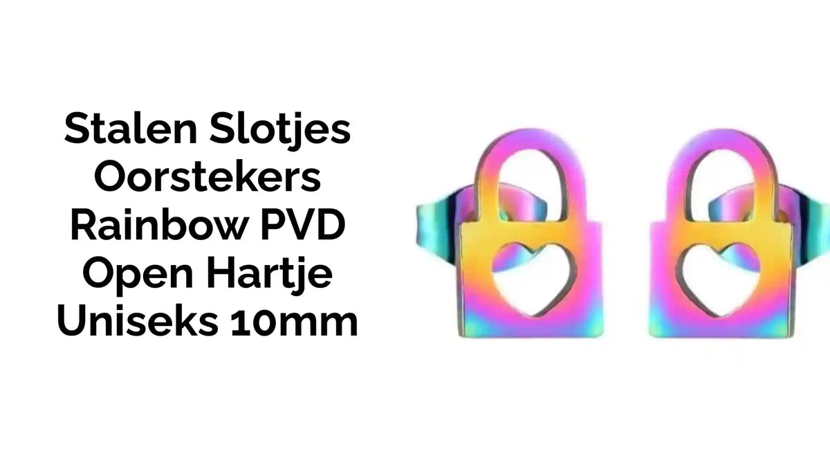 Stalen Slotjes Oorstekers Rainbow PVD Open Hartje Uniseks 10mm by@Outfy