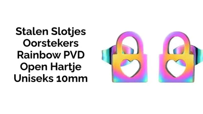 Stalen Slotjes Oorstekers Rainbow PVD Open Hartje Uniseks 10mm by@Outfy