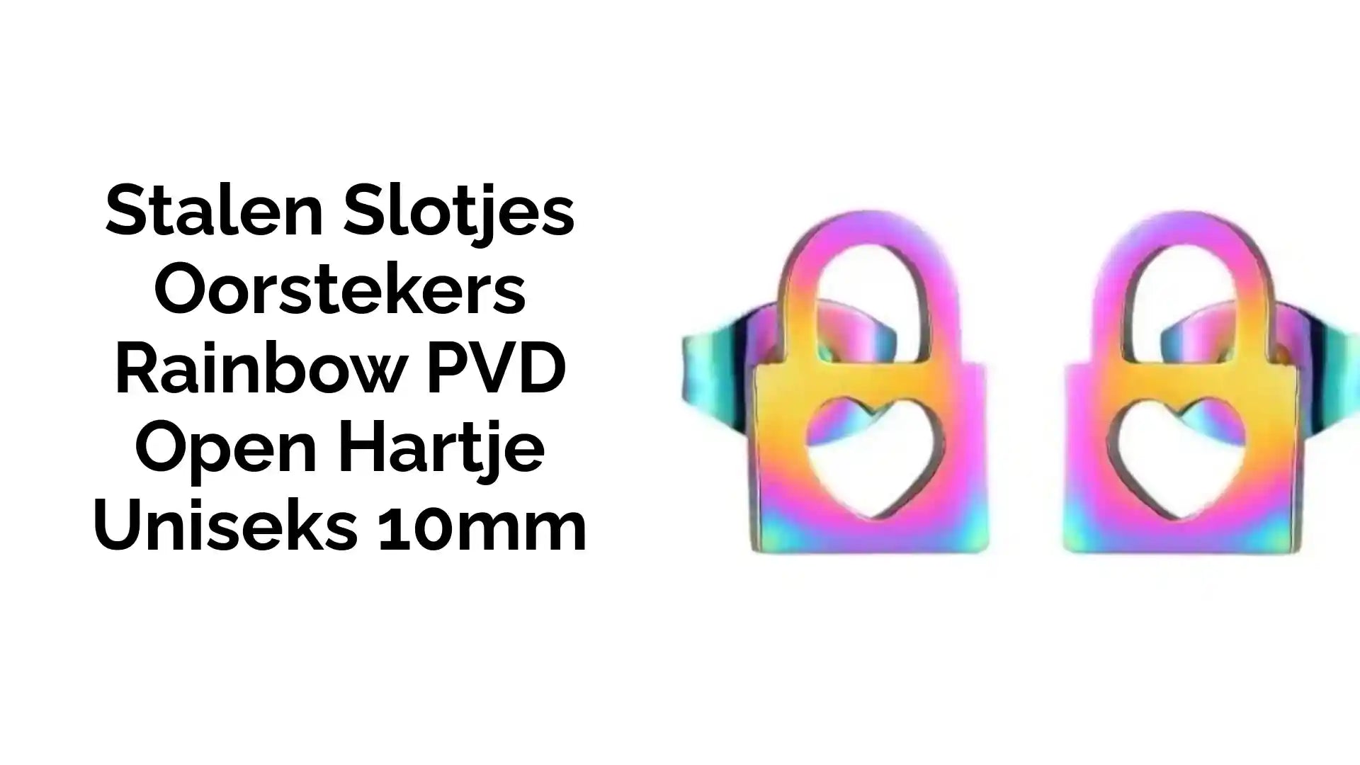 Stalen Slotjes Oorstekers Rainbow PVD Open Hartje Uniseks 10mm by@Outfy
