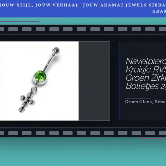 Navelpiercing Kruisje RVS Groen Zirkonia Bolletjes 25mm by@Outfy