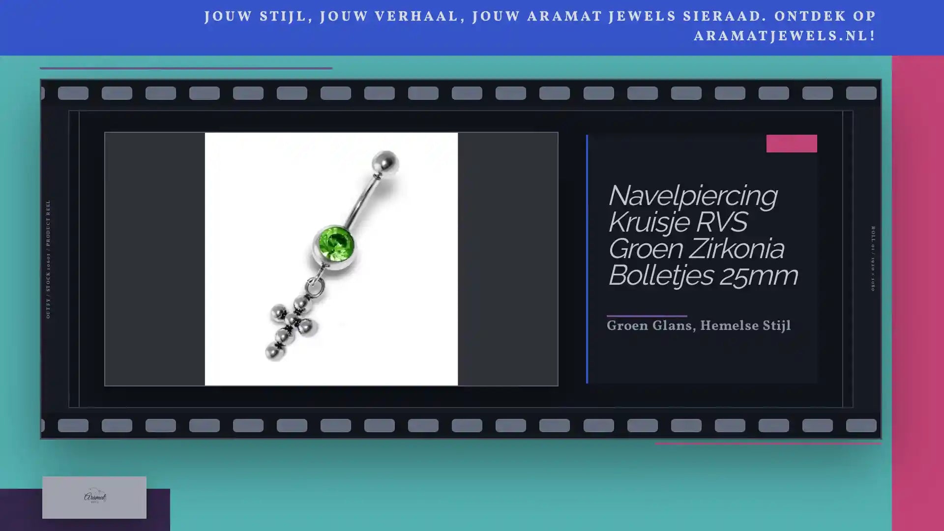 Navelpiercing Kruisje RVS Groen Zirkonia Bolletjes 25mm by@Outfy
