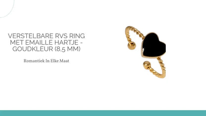 Verstelbare RVS Ring met Emaille Hartje - Goudkleur (8,5 mm) by@Outfy