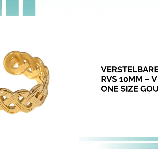 Verstelbare Open Ring RVS 10mm &ndash; Vlecht Motief One Size Goud &amp; Zilver by@Outfy