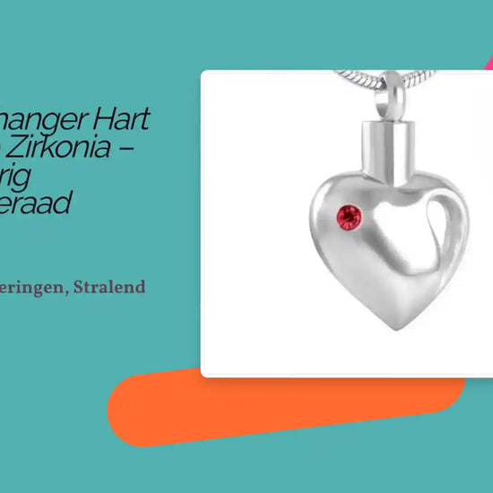 Stalen Ashanger Hart met Rode Zirkonia &ndash; Zilverkleurig Gedenksieraad by@Outfy