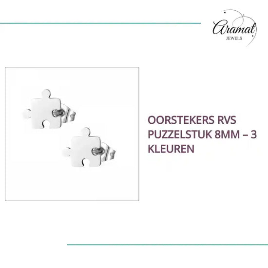 Oorstekers RVS Puzzelstuk 8mm &ndash; 3 Kleuren by@Outfy