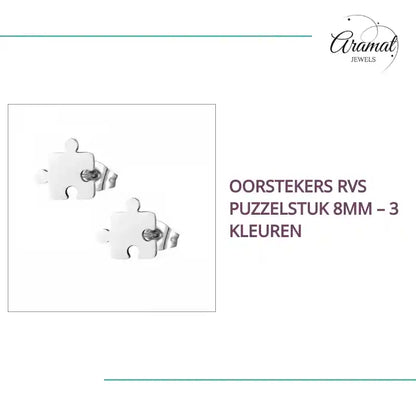 Oorstekers RVS Puzzelstuk 8mm &ndash; 3 Kleuren by@Outfy