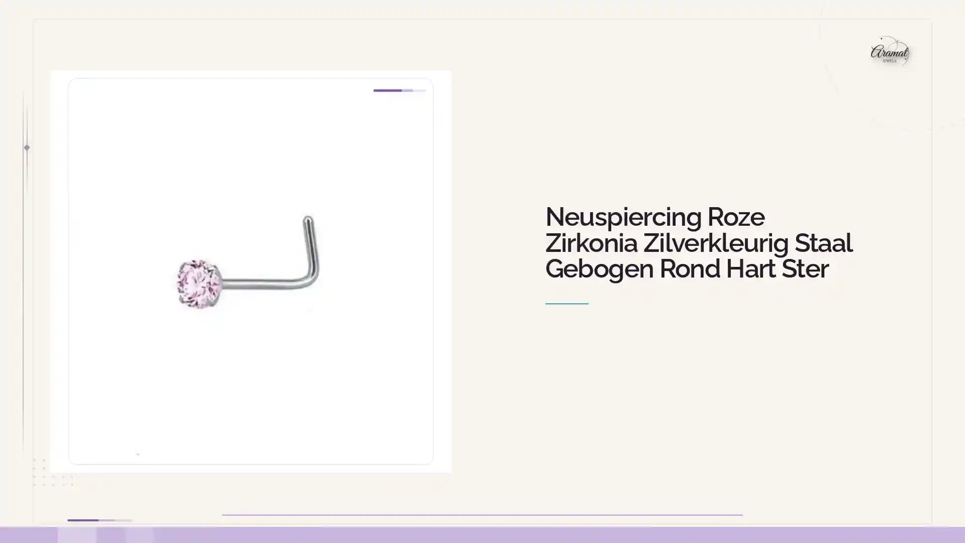 Neuspiercing Roze Zirkonia Zilverkleurig Staal Gebogen Rond Hart Ster by@Outfy