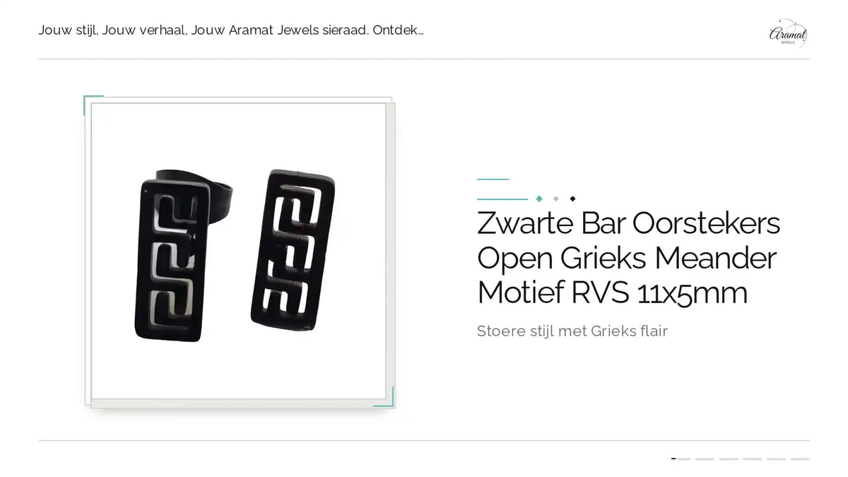 Zwarte Bar Oorstekers Open Grieks Meander Motief RVS 11x5mm by@Outfy