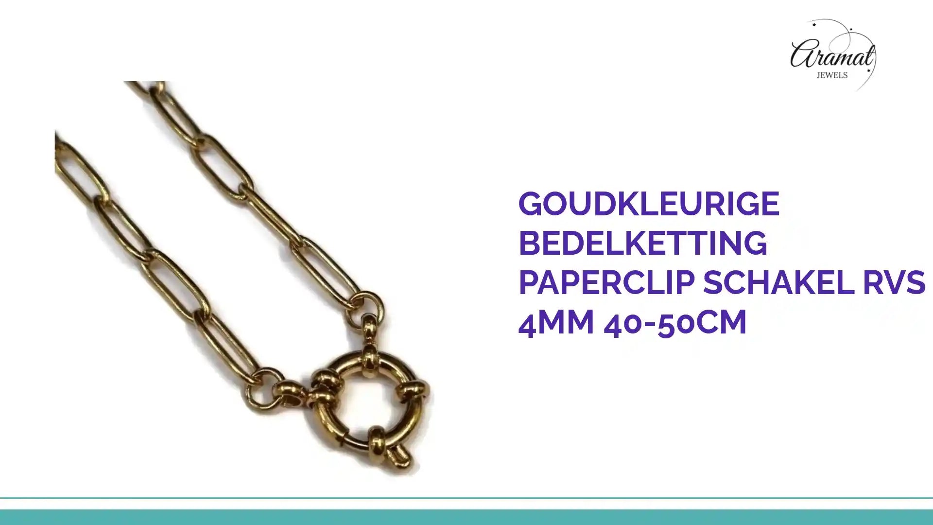 Goudkleurige Bedelketting Paperclip Schakel RVS 4mm 40-50cm by@Outfy