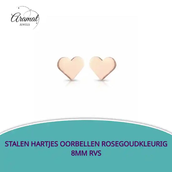Stalen Hartjes Oorbellen Rosegoudkleurig 8mm RVS by@Outfy