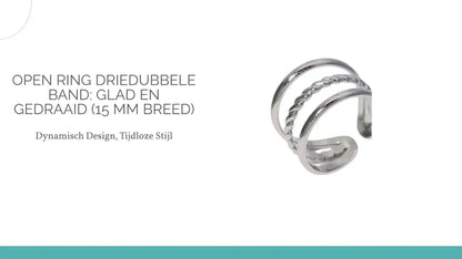Open Ring Driedubbele Band: Glad en Gedraaid (15 mm Breed) by@Outfy